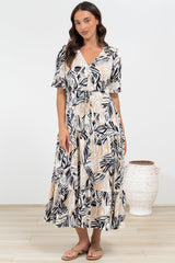 Phinny Maxi Dress - V-Neck Tiered Dress with Pull Tie Waist in Chicago Print
