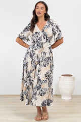 Phinny Maxi Dress - V-Neck Tiered Dress with Pull Tie Waist in Chicago Print