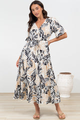 Phinny Maxi Dress - V-Neck Tiered Dress with Pull Tie Waist in Chicago Print