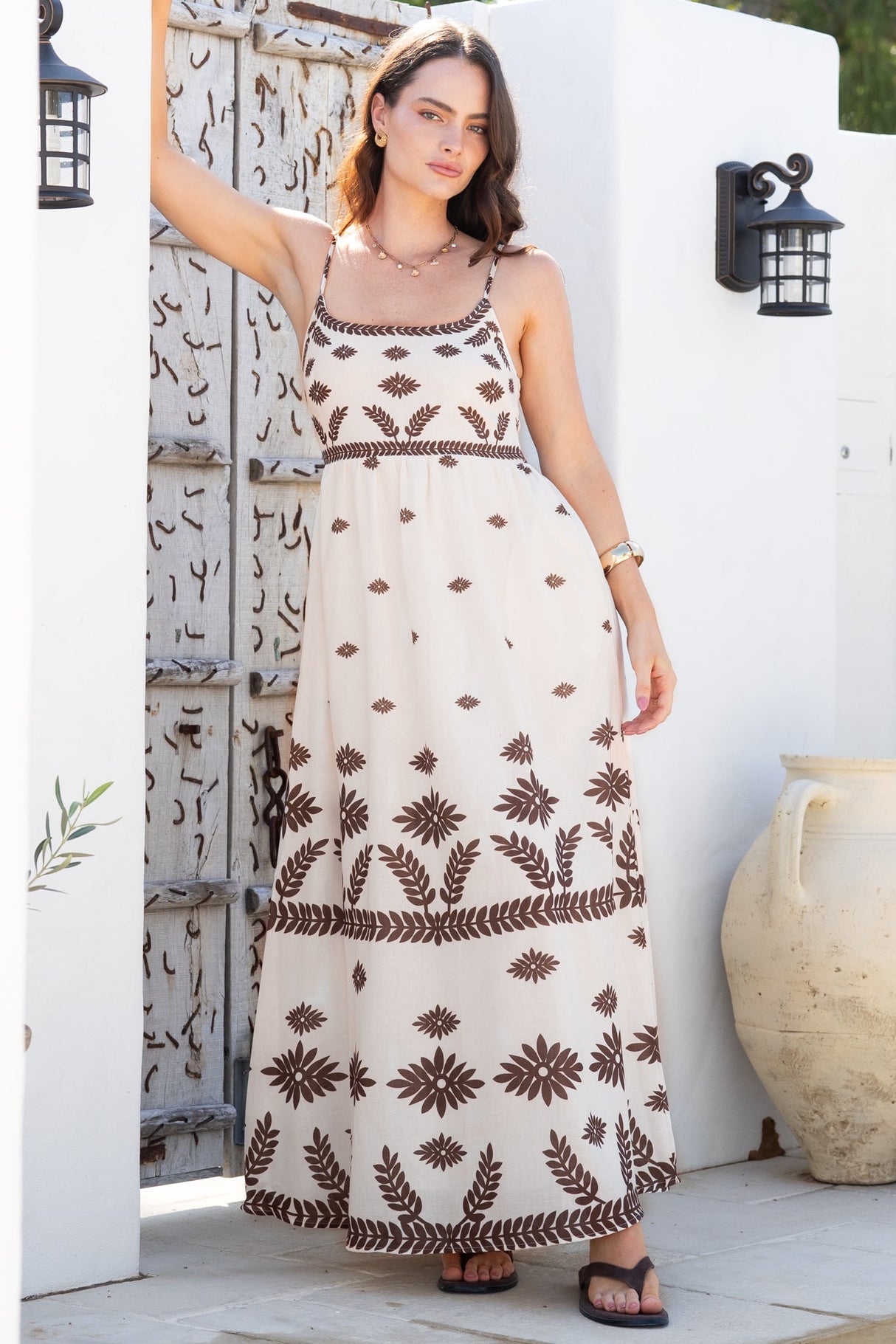 Phoebe Maxi Dress - A-Line Sun Dress with Pockets and Adjustable Straps in Vianella Print