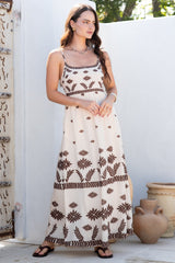 Phoebe Maxi Dress - A-Line Sun Dress with Pockets and Adjustable Straps in Vianella Print