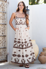 Phoebe Maxi Dress - A-Line Sun Dress with Pockets and Adjustable Straps in Vianella Print