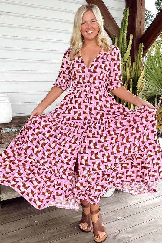 JAASE - Tessa Maxi Dress: A Line Pull Tie Waist Dress in Euphoria Print