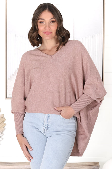 Pier Jumper - Oversized Batwing Knit Jumper in Coco Blush