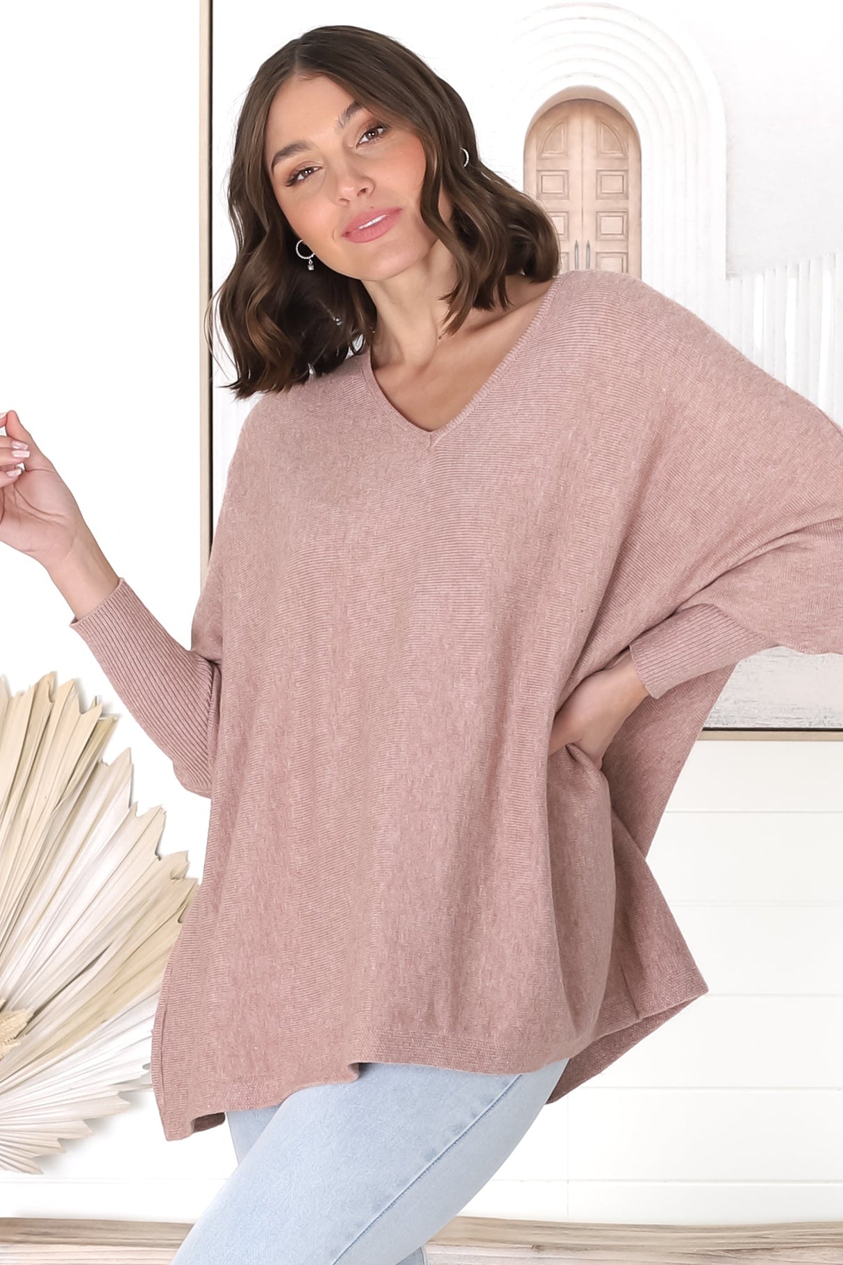 Pier Jumper - Oversized Batwing Knit Jumper in Coco Blush