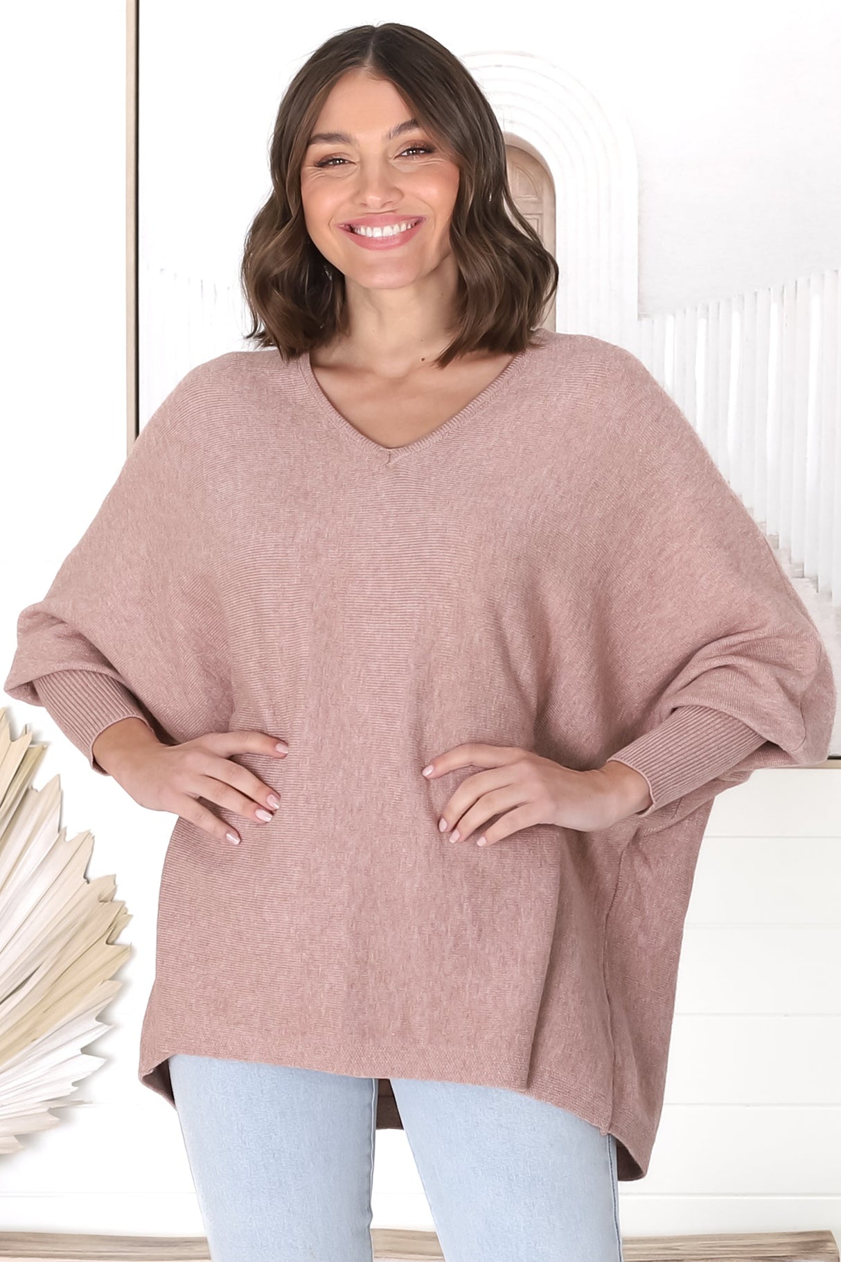 Pier Jumper - Oversized Batwing Knit Jumper in Coco Blush