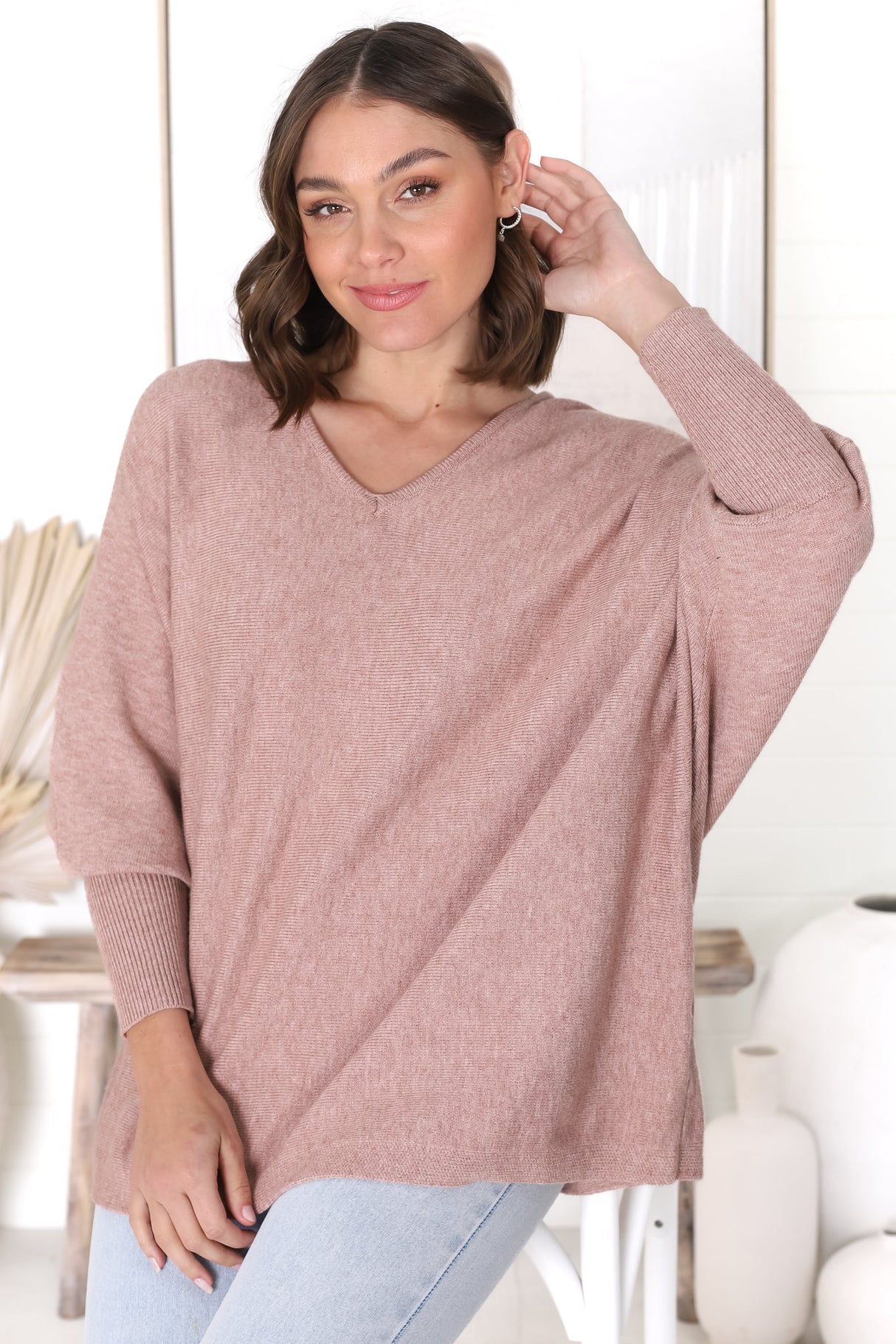 Pier Jumper - Oversized Batwing Knit Jumper in Coco Blush