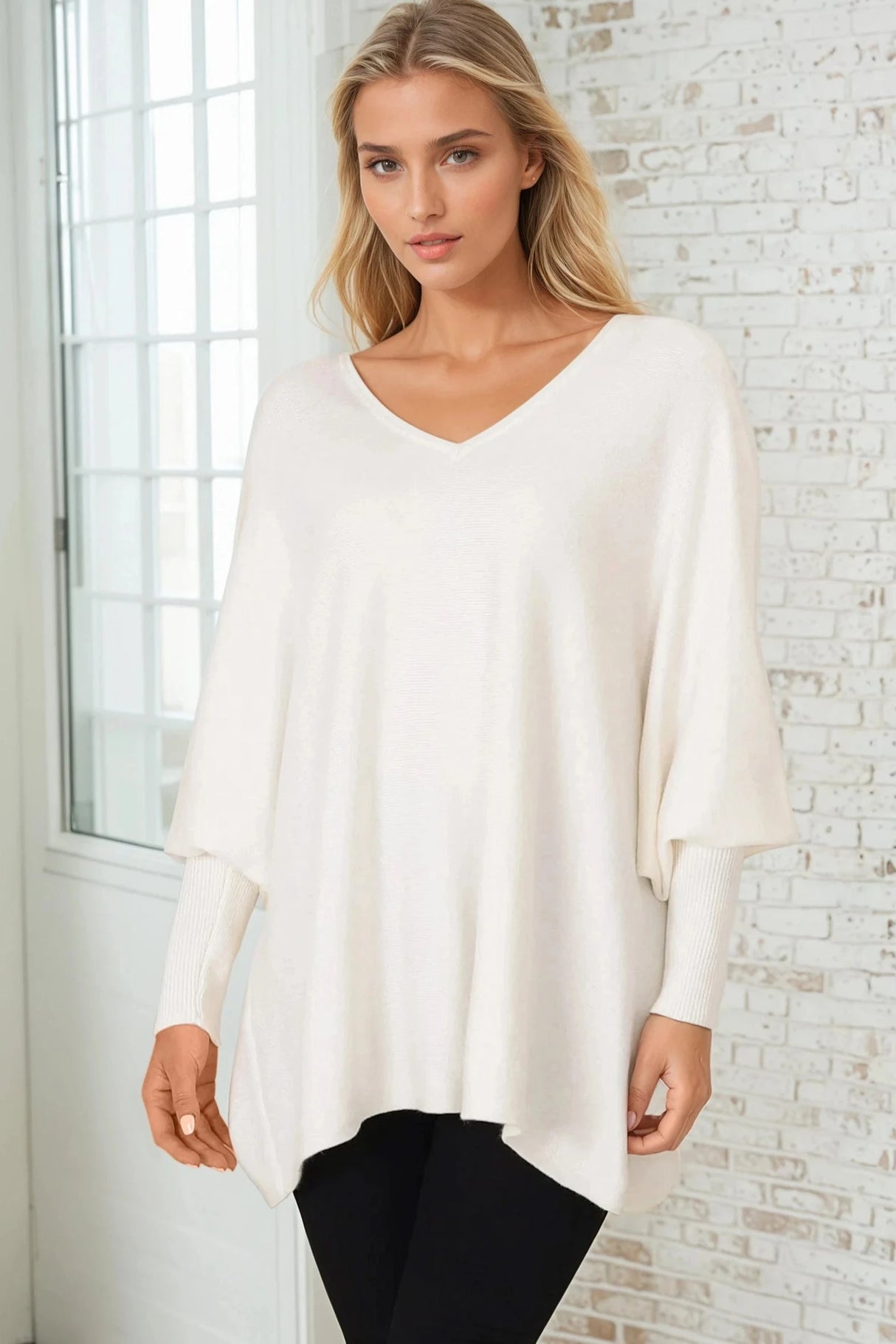 Pier Jumper - Oversized Batwing Knit Jumper in Cream