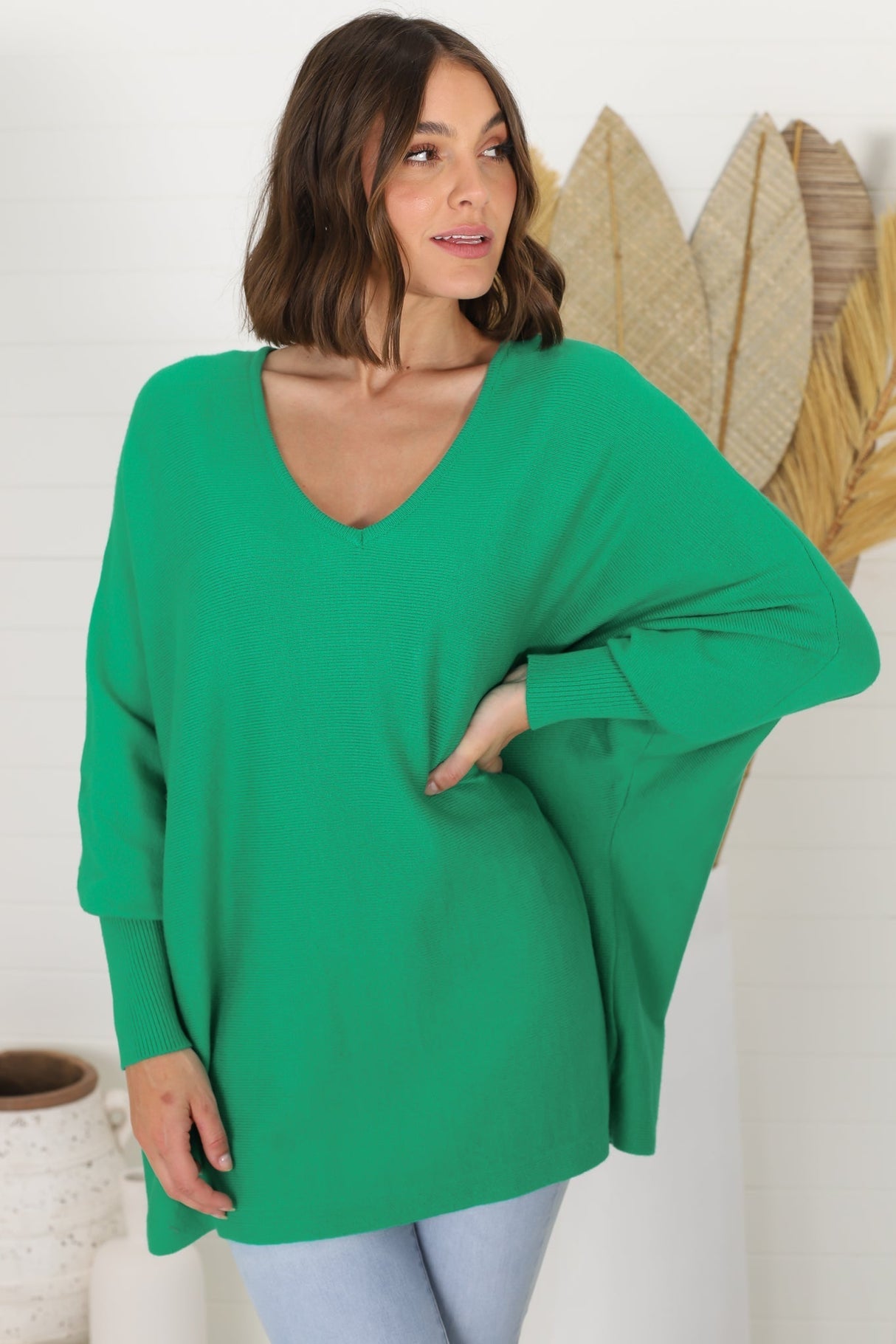 Pier Jumper - Oversized Batwing Knit Jumper in Green