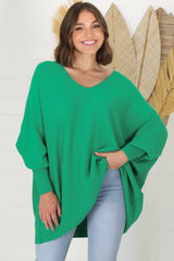 Pier Jumper - Oversized Batwing Knit Jumper in Green