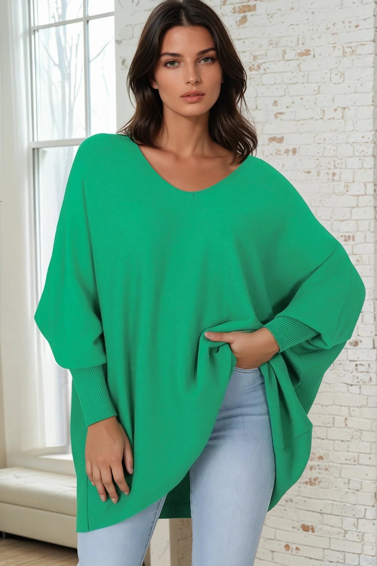 Pier Jumper - Oversized Batwing Knit Jumper in Green