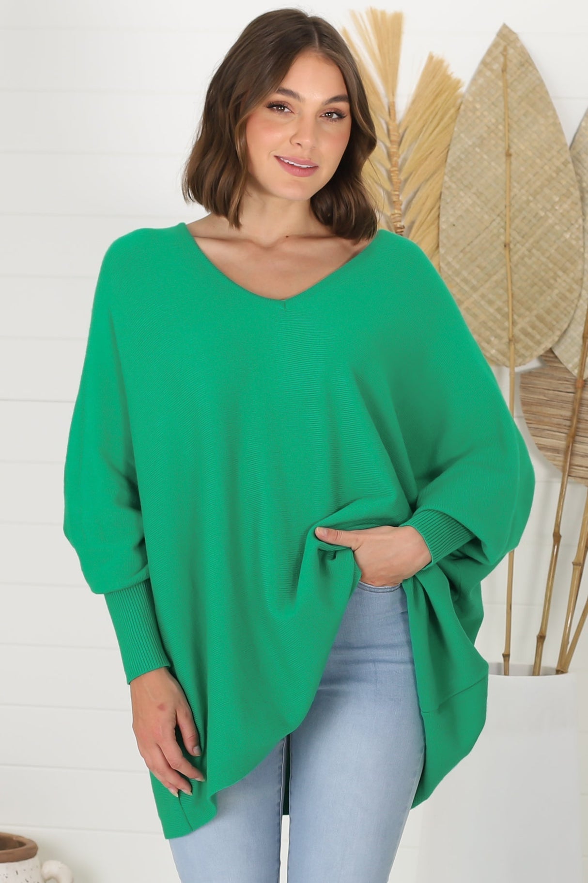 Pier Jumper - Oversized Batwing Knit Jumper in Green