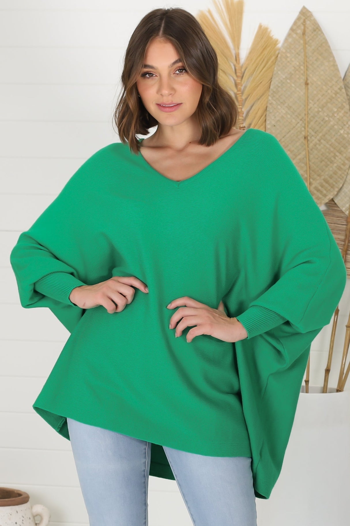 Pier Jumper - Oversized Batwing Knit Jumper in Green