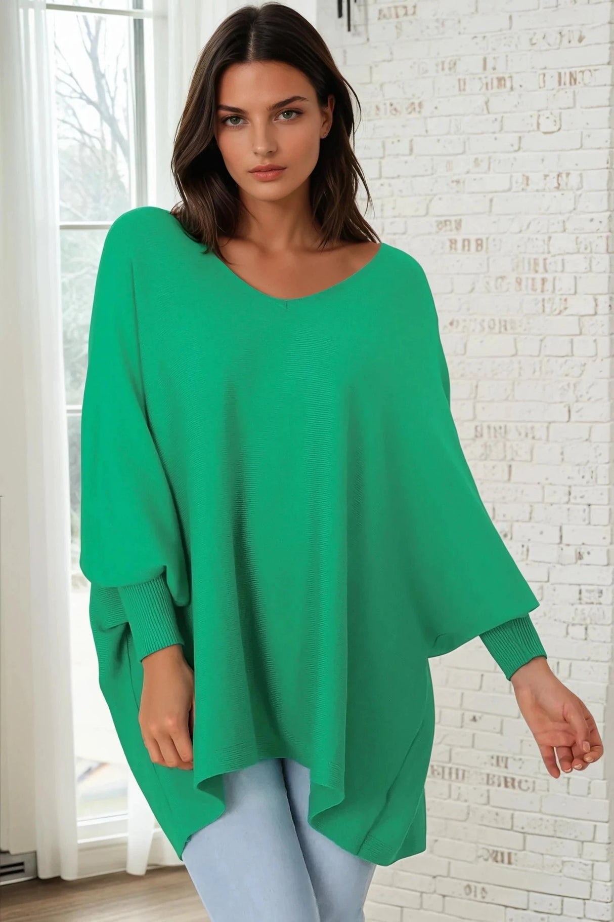 Pier Jumper - Oversized Batwing Knit Jumper in Green