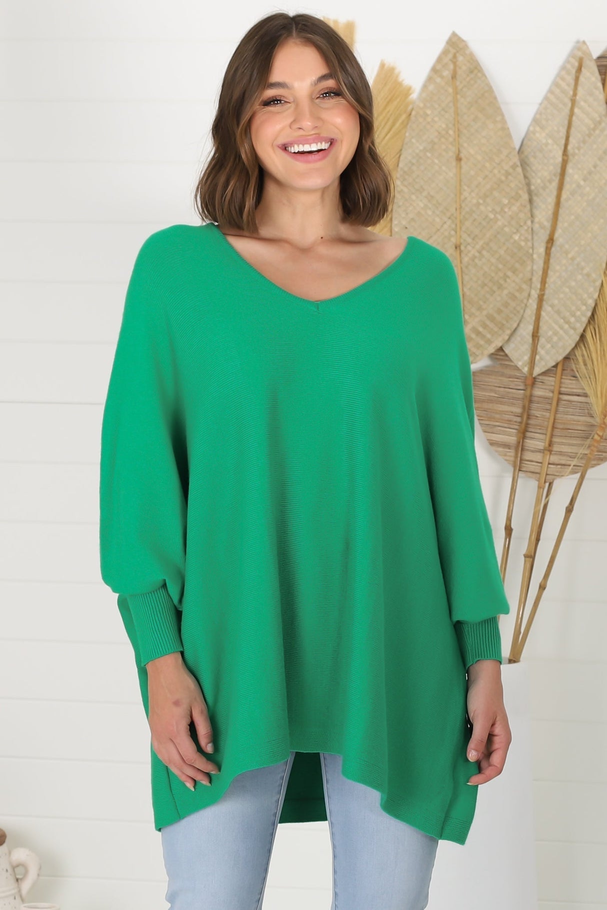 Pier Jumper - Oversized Batwing Knit Jumper in Green