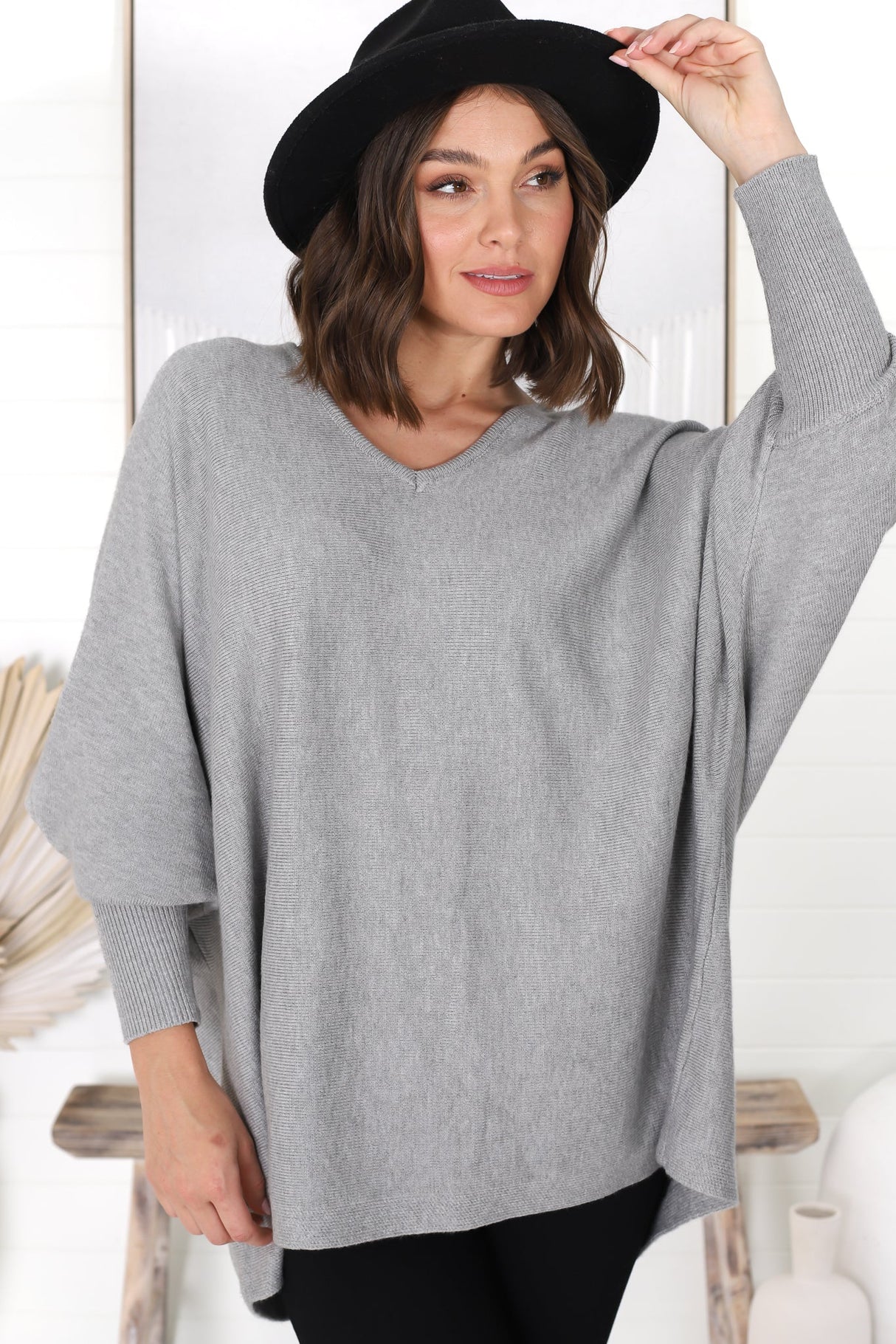 Pier Jumper - Oversized Batwing Knit Jumper in Grey