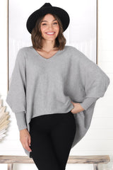 Pier Jumper - Oversized Batwing Knit Jumper in Grey