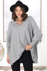 Pier Jumper - Oversized Batwing Knit Jumper in Grey