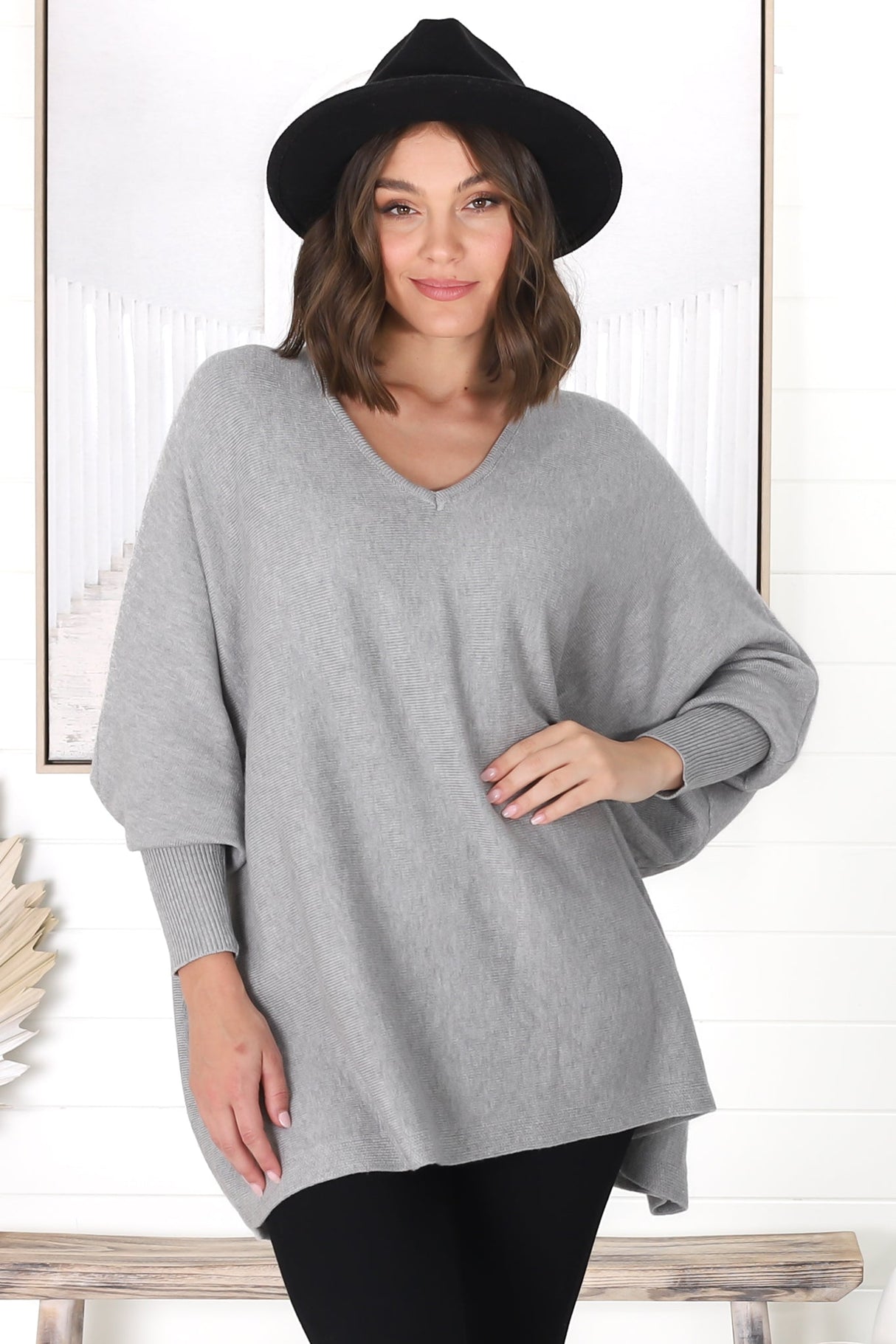 Pier Jumper - Oversized Batwing Knit Jumper in Grey