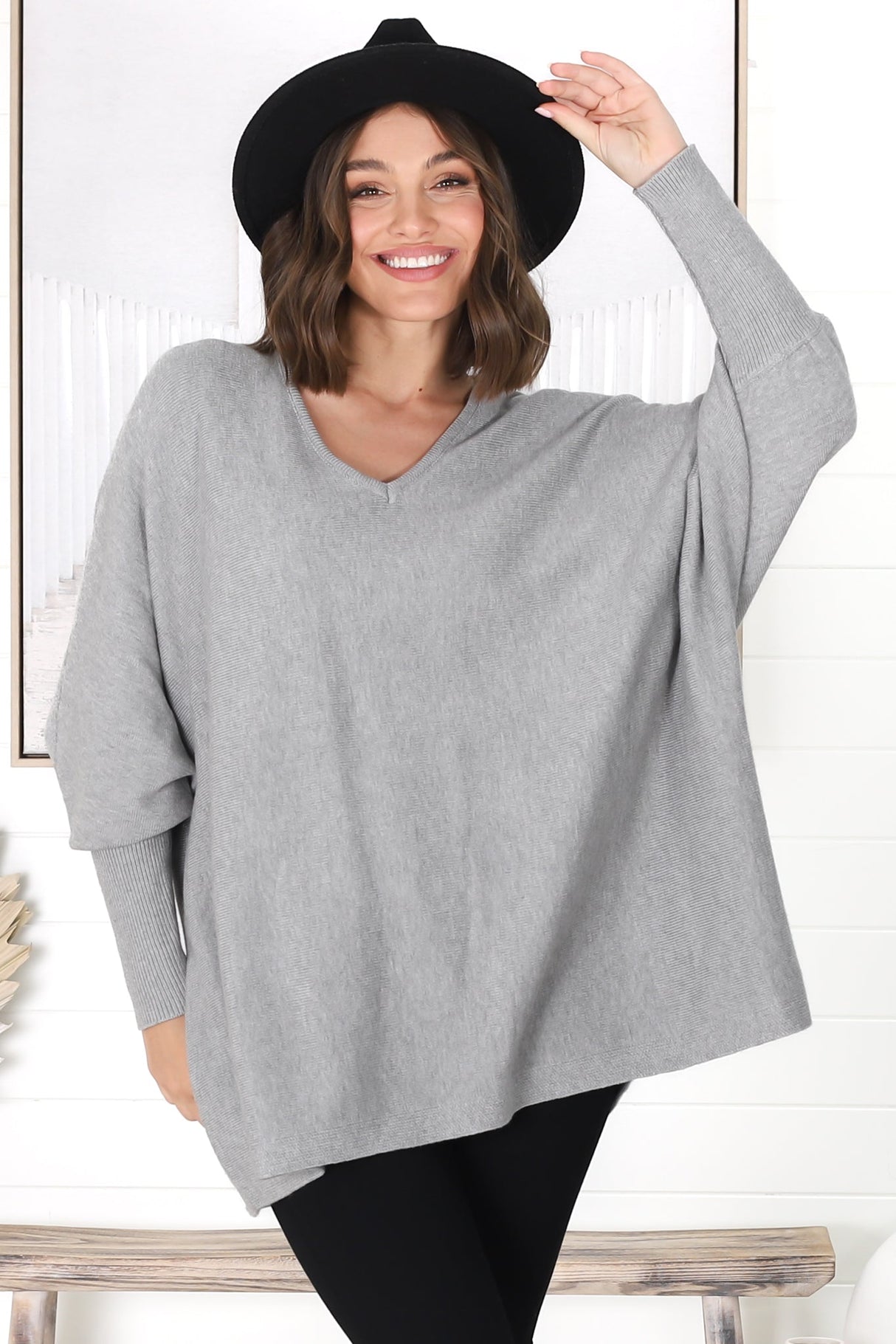 Pier Jumper - Oversized Batwing Knit Jumper in Grey