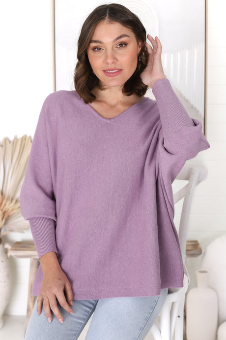 Pier Jumper - Oversized Batwing Knit Jumper in Lilac