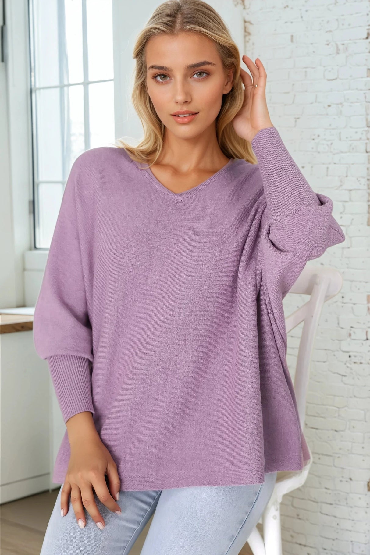 Pier Jumper - Oversized Batwing Knit Jumper in Lilac