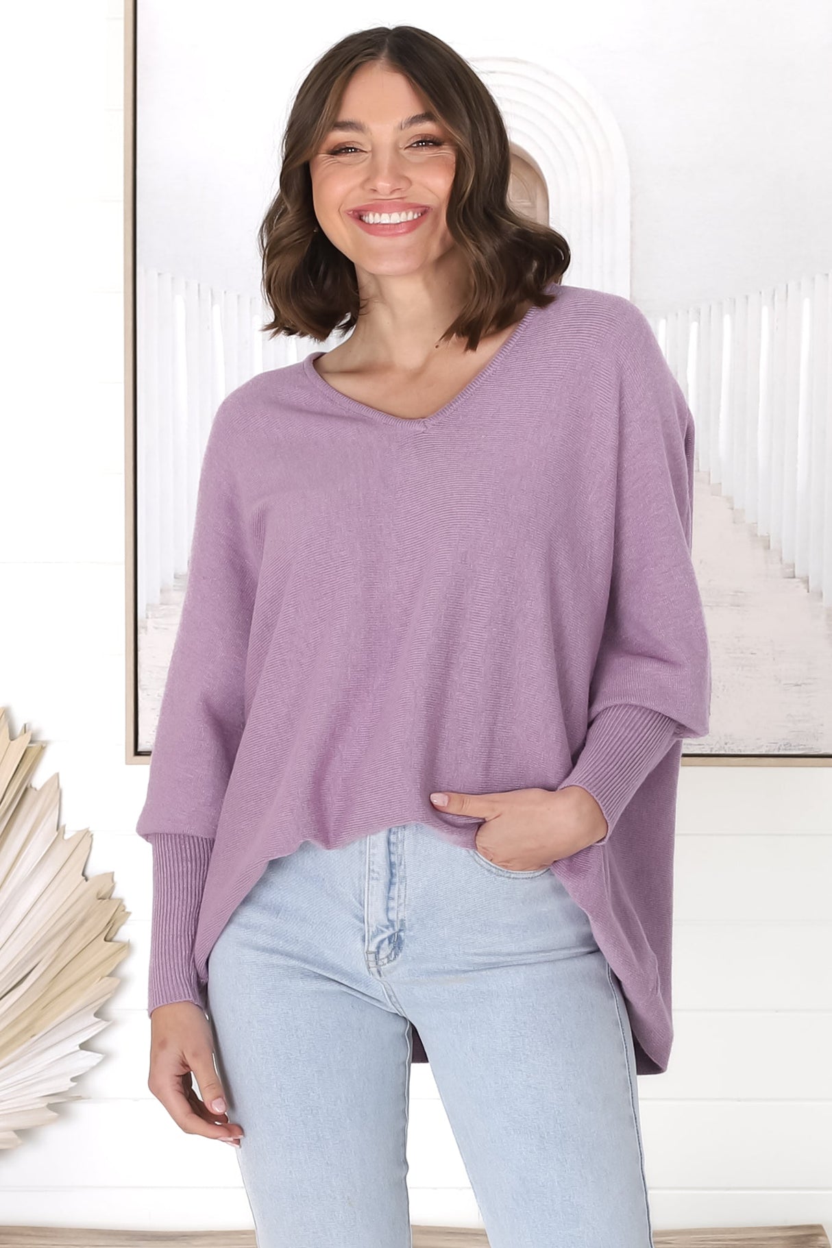 Pier Jumper - Oversized Batwing Knit Jumper in Lilac