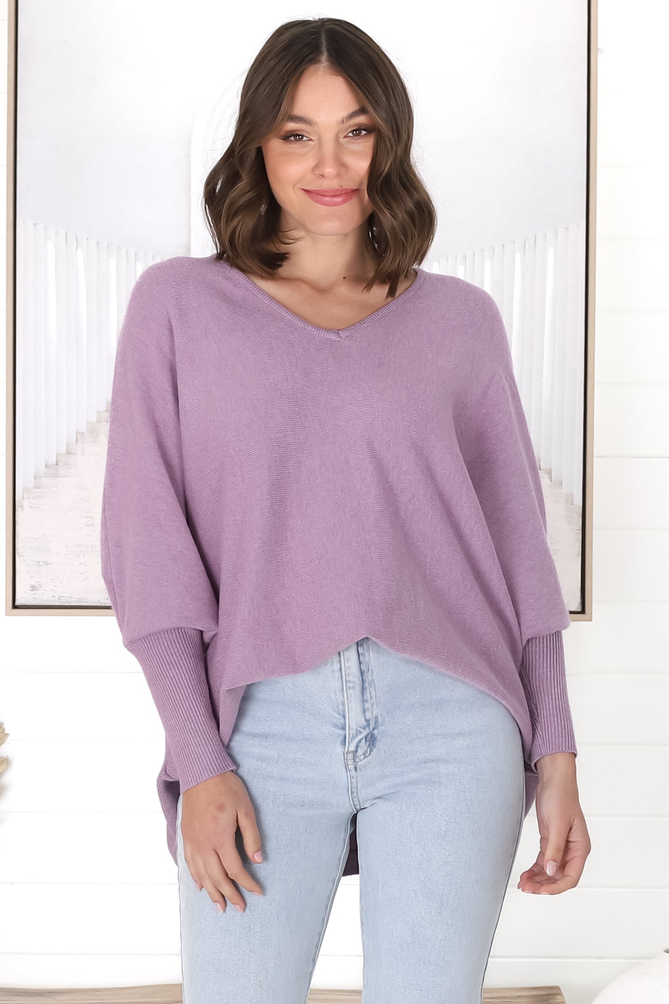 Pier Jumper - Oversized Batwing Knit Jumper in Lilac