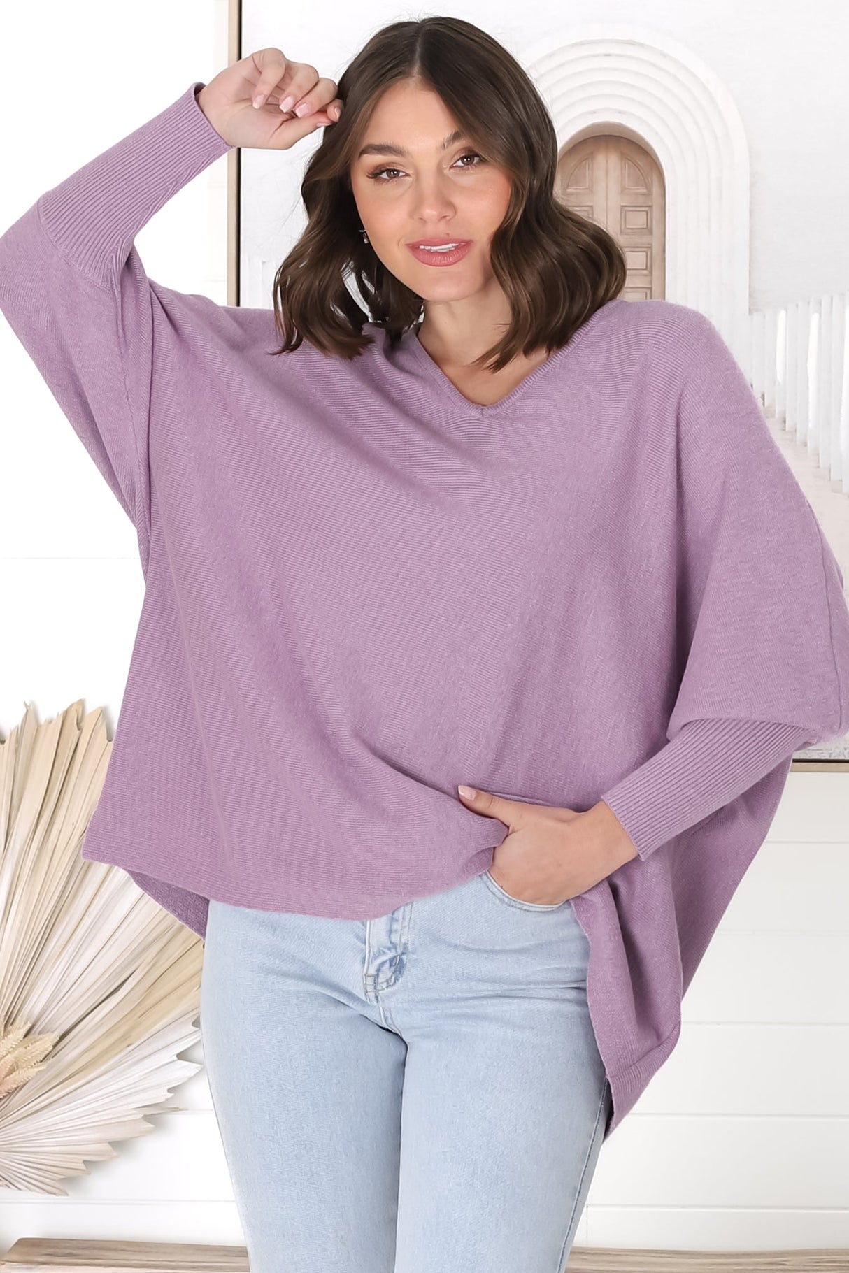 Pier Jumper - Oversized Batwing Knit Jumper in Lilac