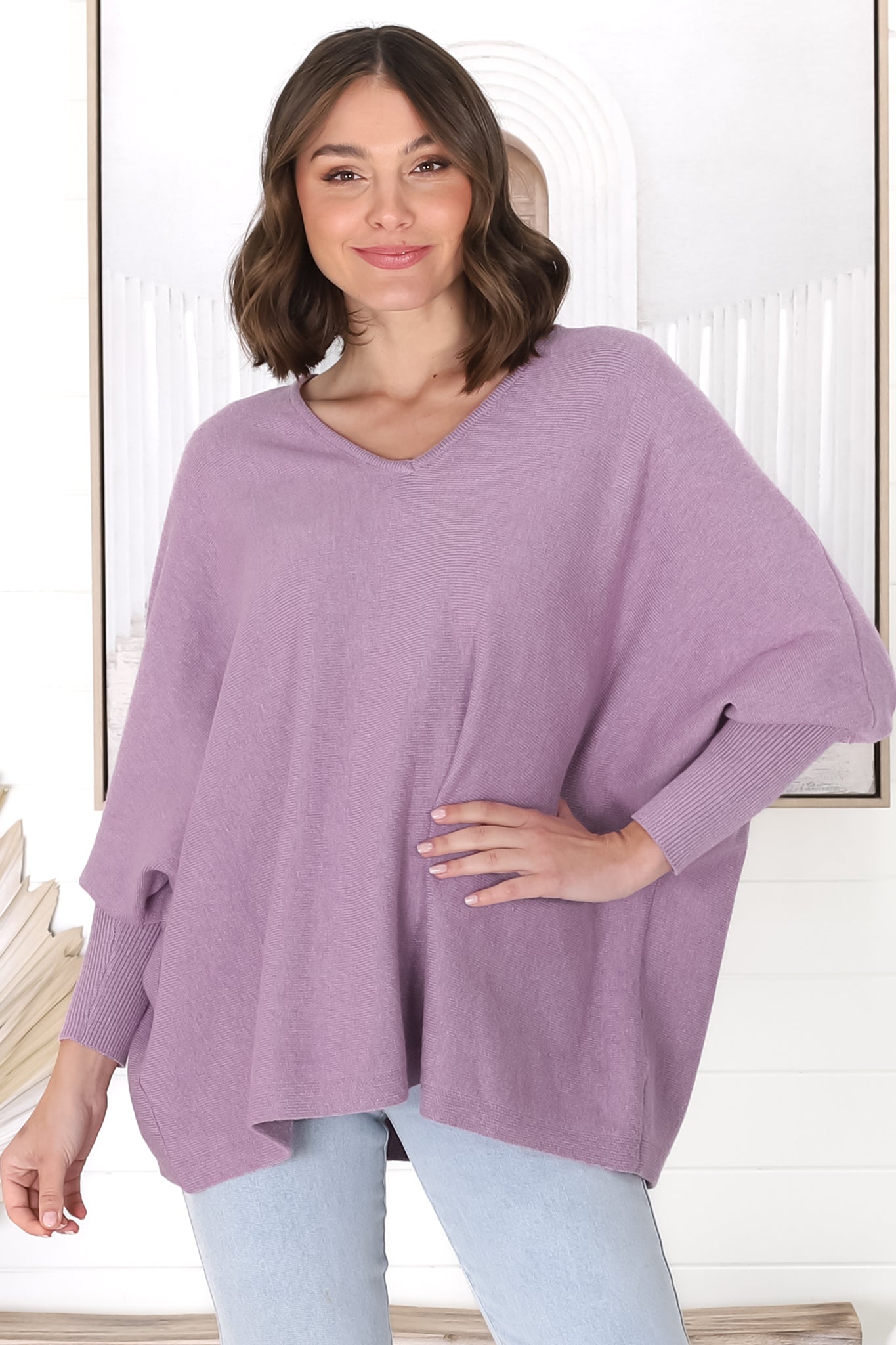 Pier Jumper - Oversized Batwing Knit Jumper in Lilac