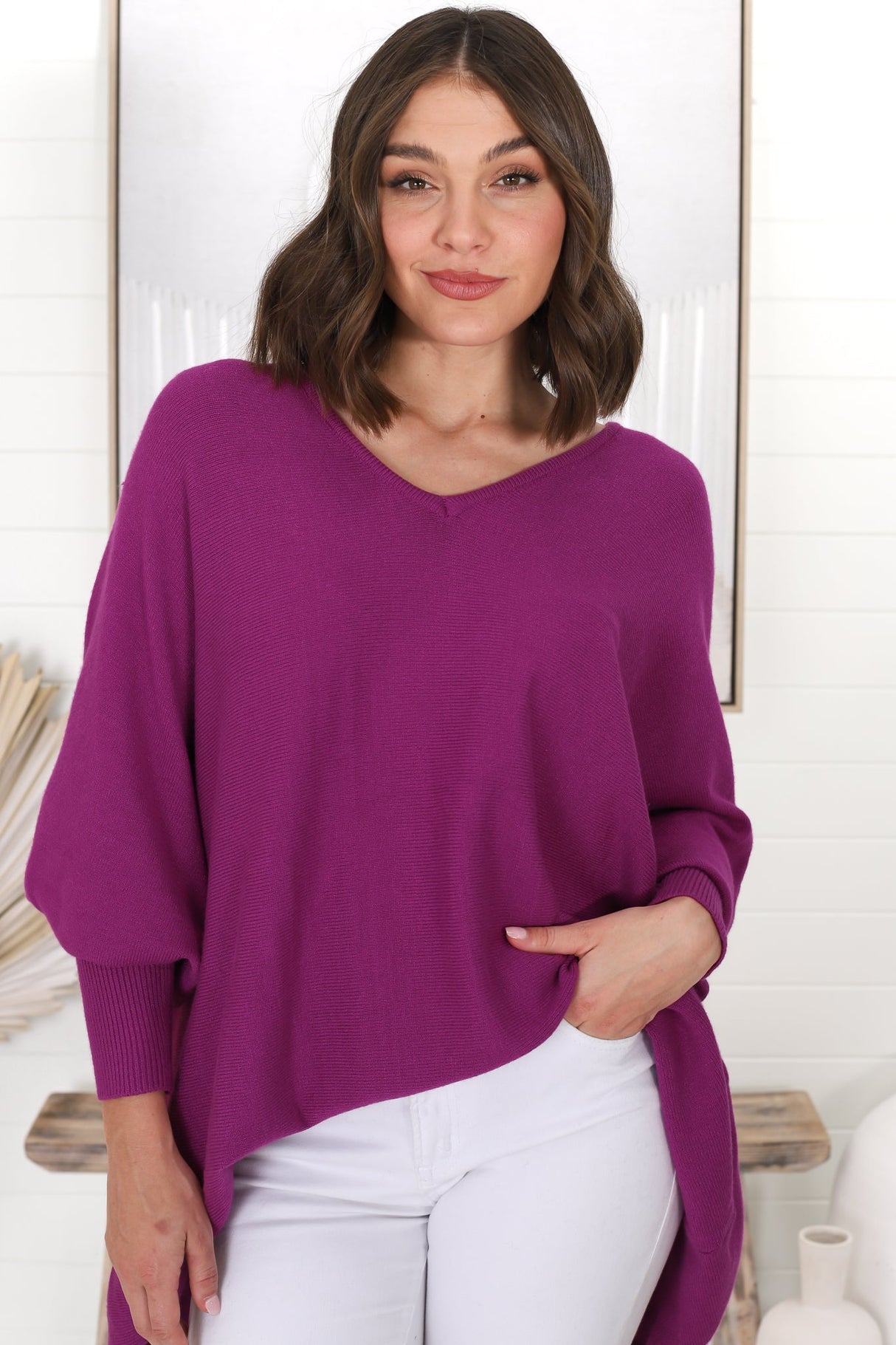 Pier Jumper - Oversized Batwing Knit Jumper in Purple