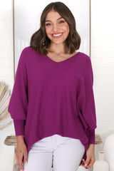 Pier Jumper - Oversized Batwing Knit Jumper in Purple