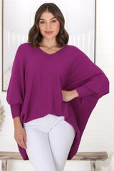 Pier Jumper - Oversized Batwing Knit Jumper in Purple