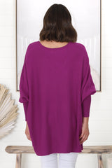 Pier Jumper - Oversized Batwing Knit Jumper in Purple