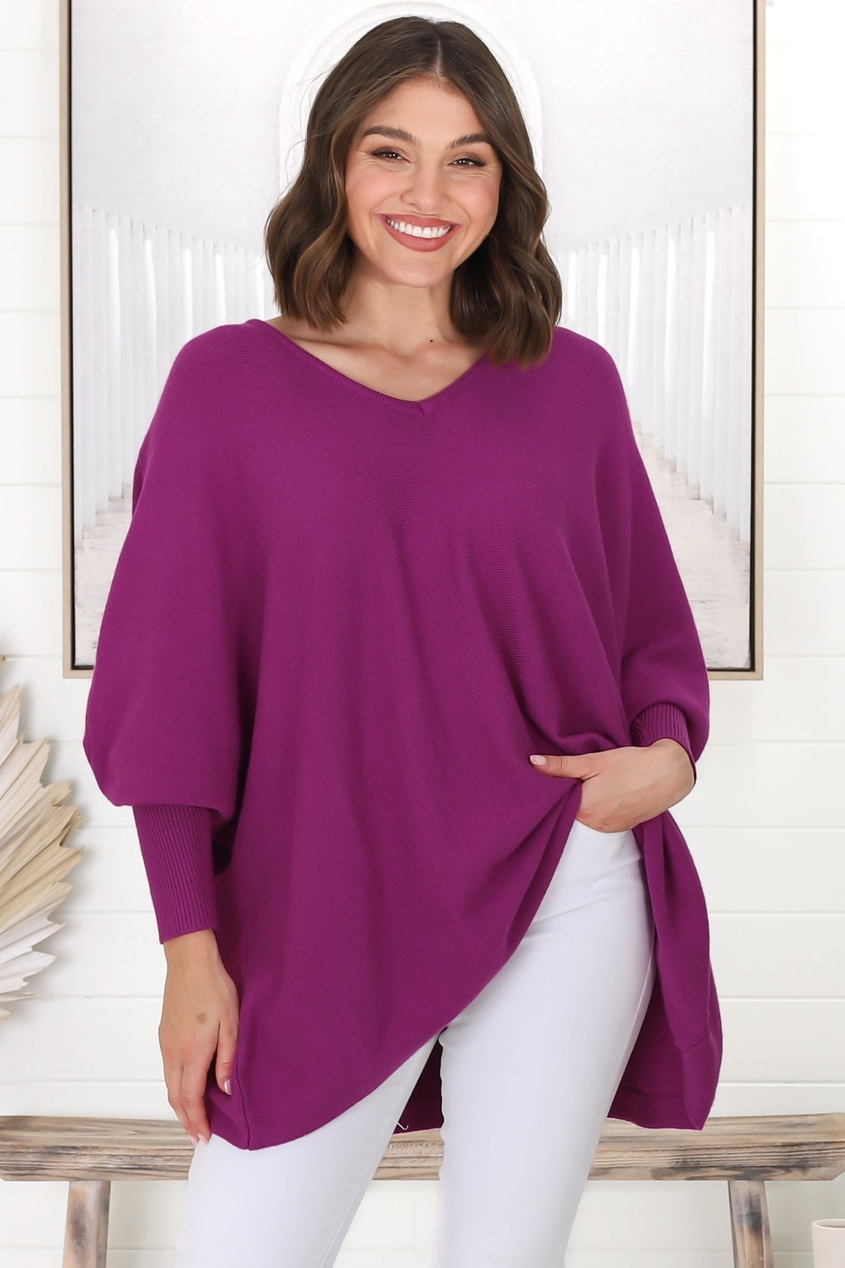 Pier Jumper - Oversized Batwing Knit Jumper in Purple