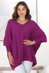 Pier Jumper - Oversized Batwing Knit Jumper in Purple