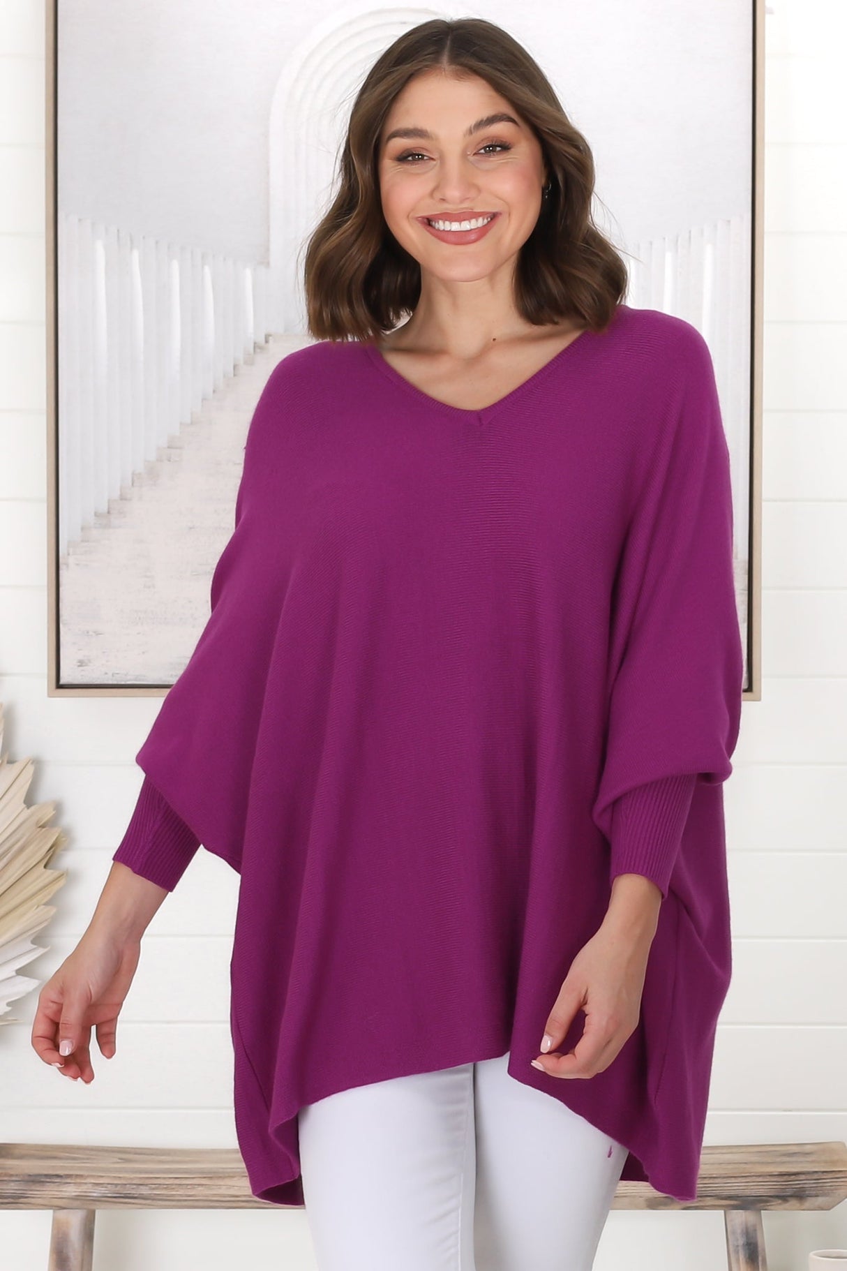 Pier Jumper - Oversized Batwing Knit Jumper in Purple