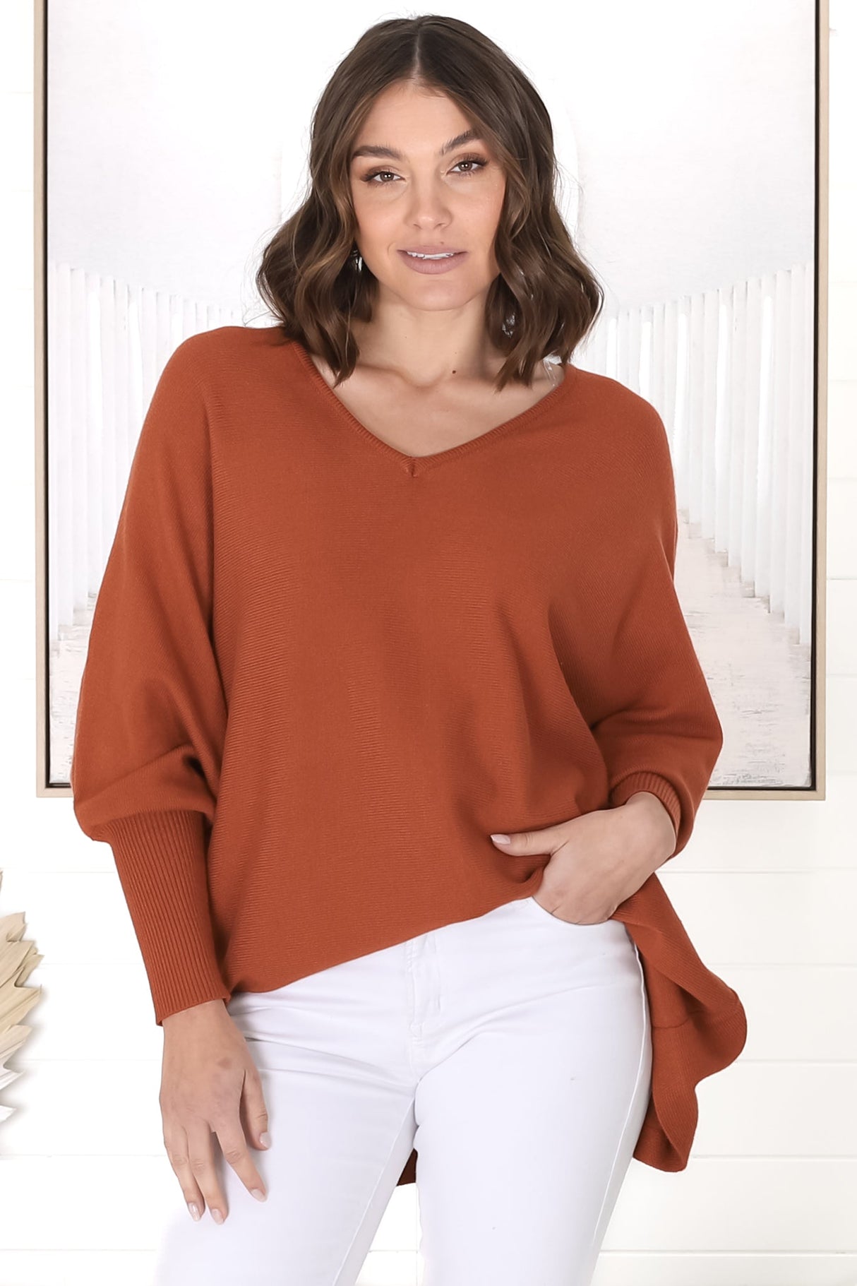 Pier Jumper - Oversized Batwing Knit Jumper in Terracotta