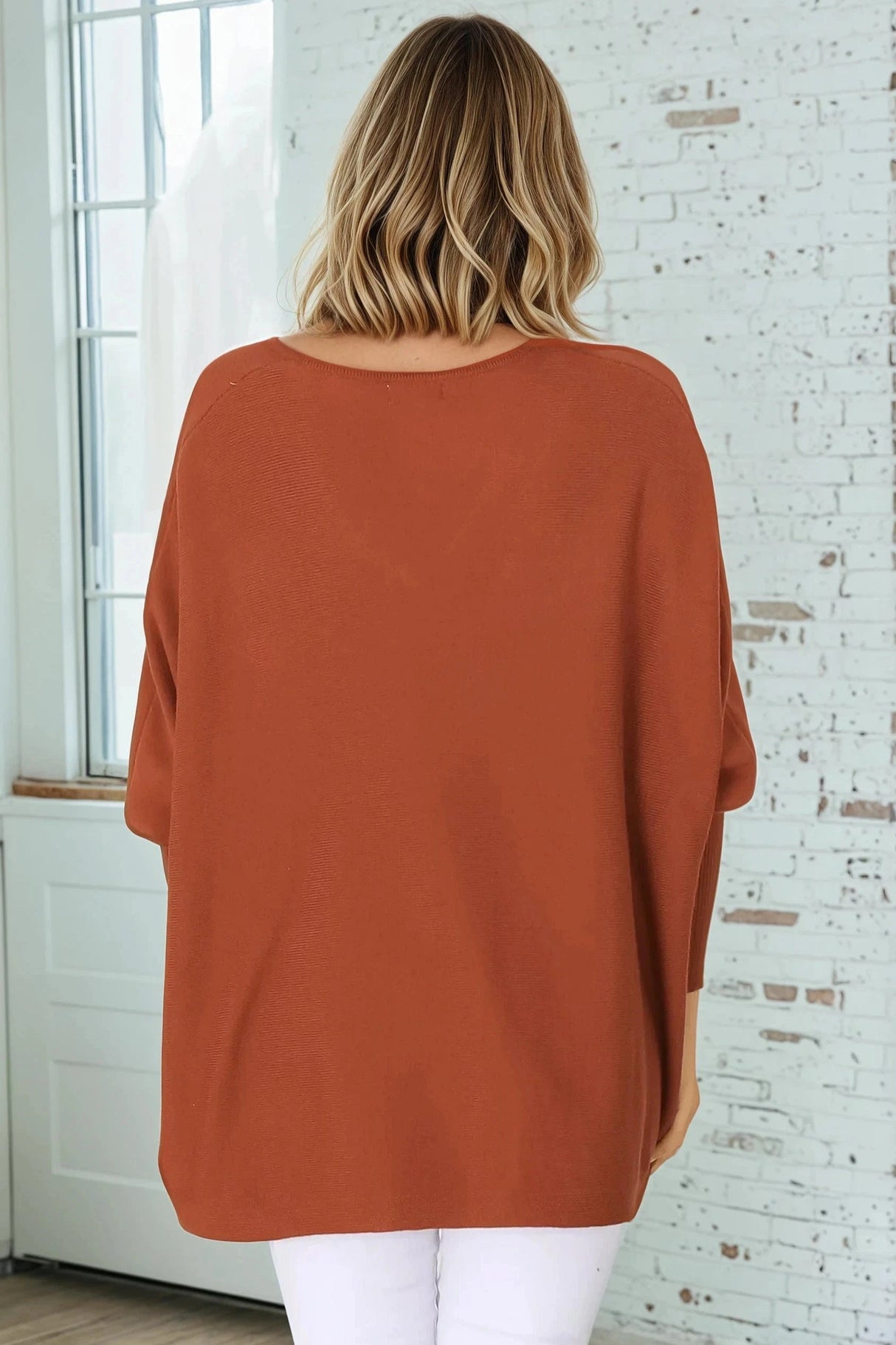 Pier Jumper - Oversized Batwing Knit Jumper in Terracotta