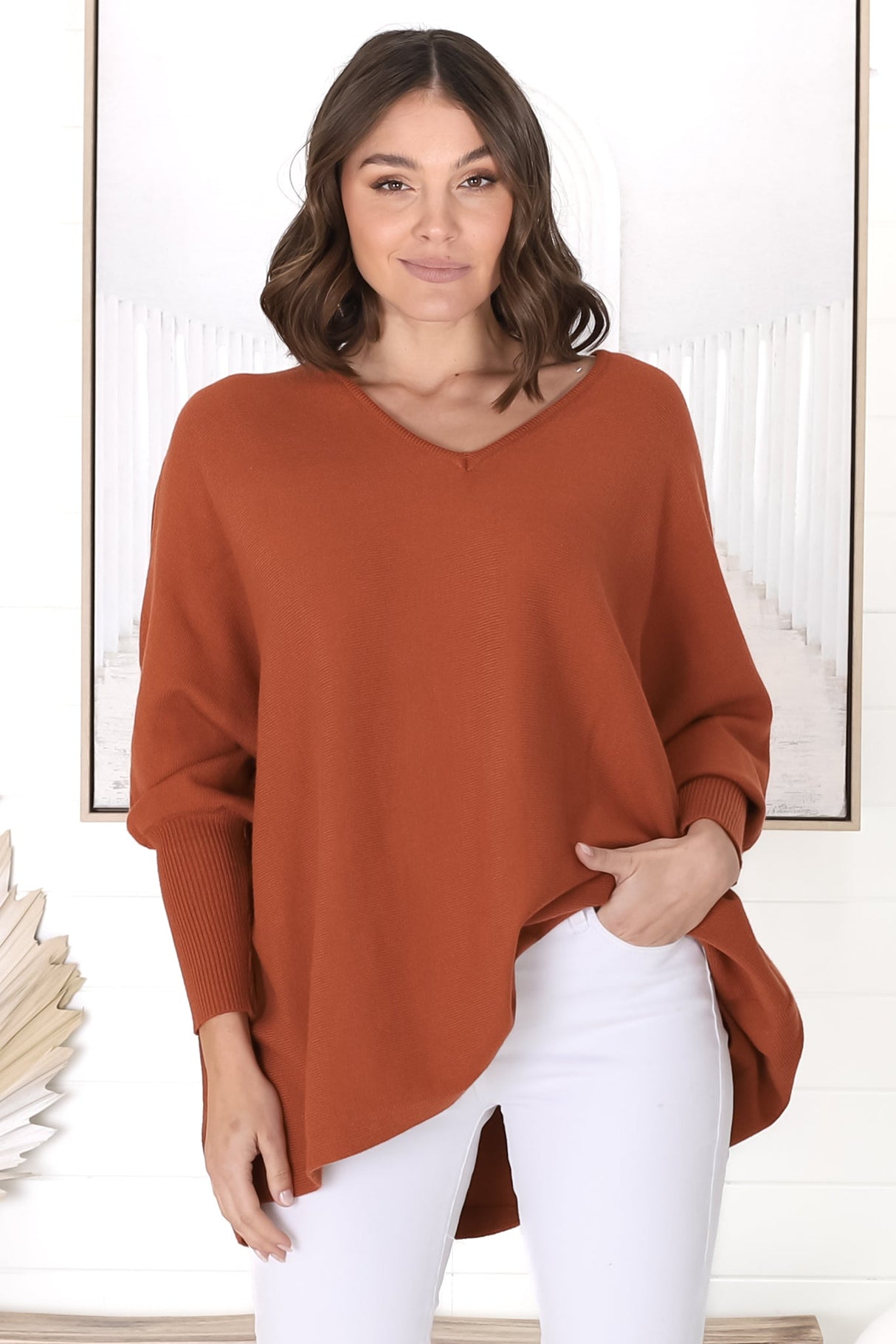 Pier Jumper - Oversized Batwing Knit Jumper in Terracotta