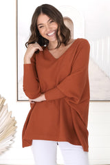 Pier Jumper - Oversized Batwing Knit Jumper in Terracotta