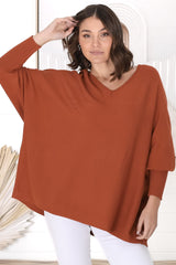 Pier Jumper - Oversized Batwing Knit Jumper in Terracotta