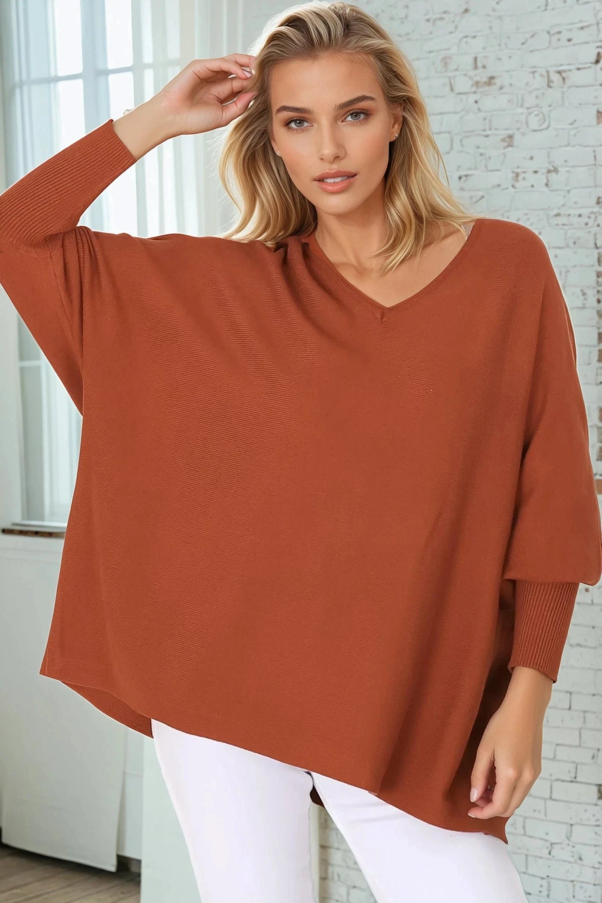 Pier Jumper - Oversized Batwing Knit Jumper in Terracotta