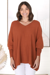 Pier Jumper - Oversized Batwing Knit Jumper in Terracotta