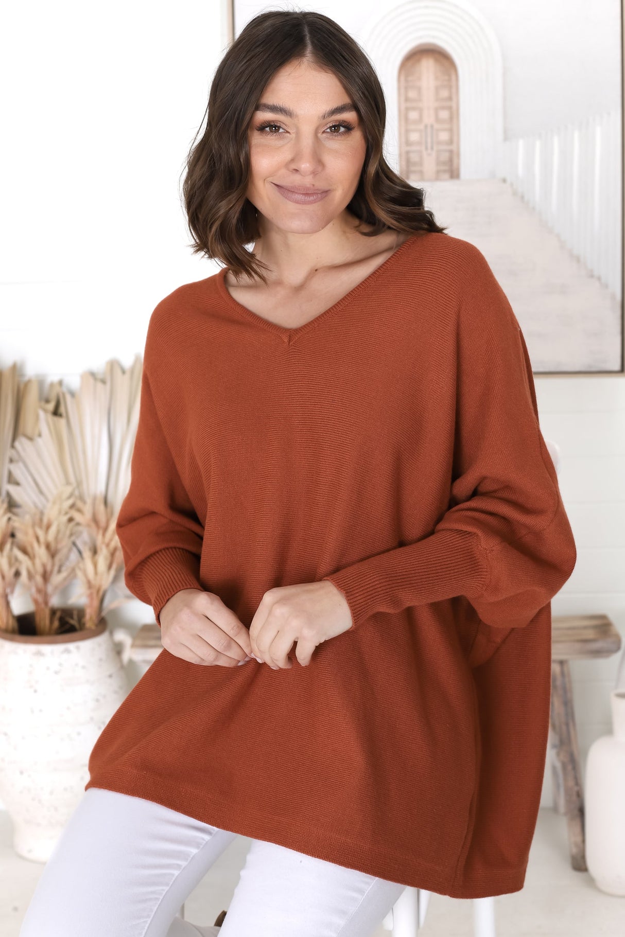 Pier Jumper - Oversized Batwing Knit Jumper in Terracotta