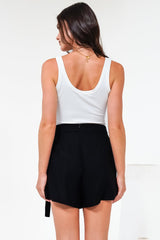 Pietra Skorts - Front Wrap with Tie and Shorts with Pockets in Black