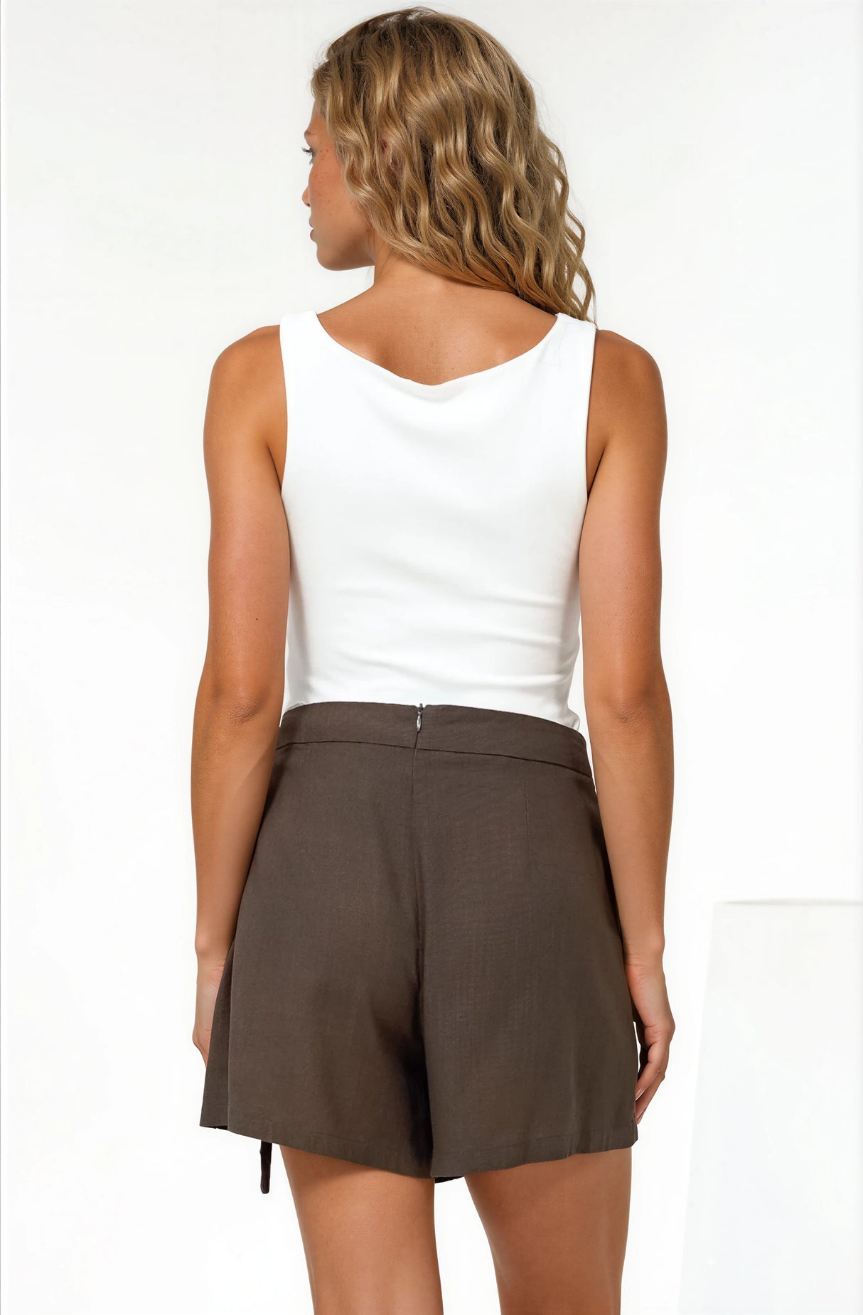 Pietra Skorts - Front Wrap with Tie and Shorts with Pockets in Chocolate
