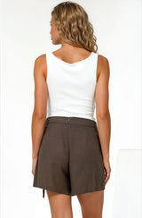 Pietra Skorts - Front Wrap with Tie and Shorts with Pockets in Chocolate