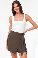 Pietra Skorts - Front Wrap with Tie and Shorts with Pockets in Chocolate