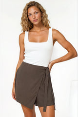 Pietra Skorts - Front Wrap with Tie and Shorts with Pockets in Chocolate